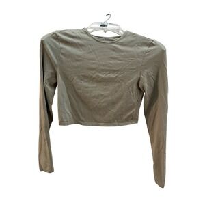 HM Divided Olive Green Long Sleeve Open Back Cutout Crop Top Womens Size Medium